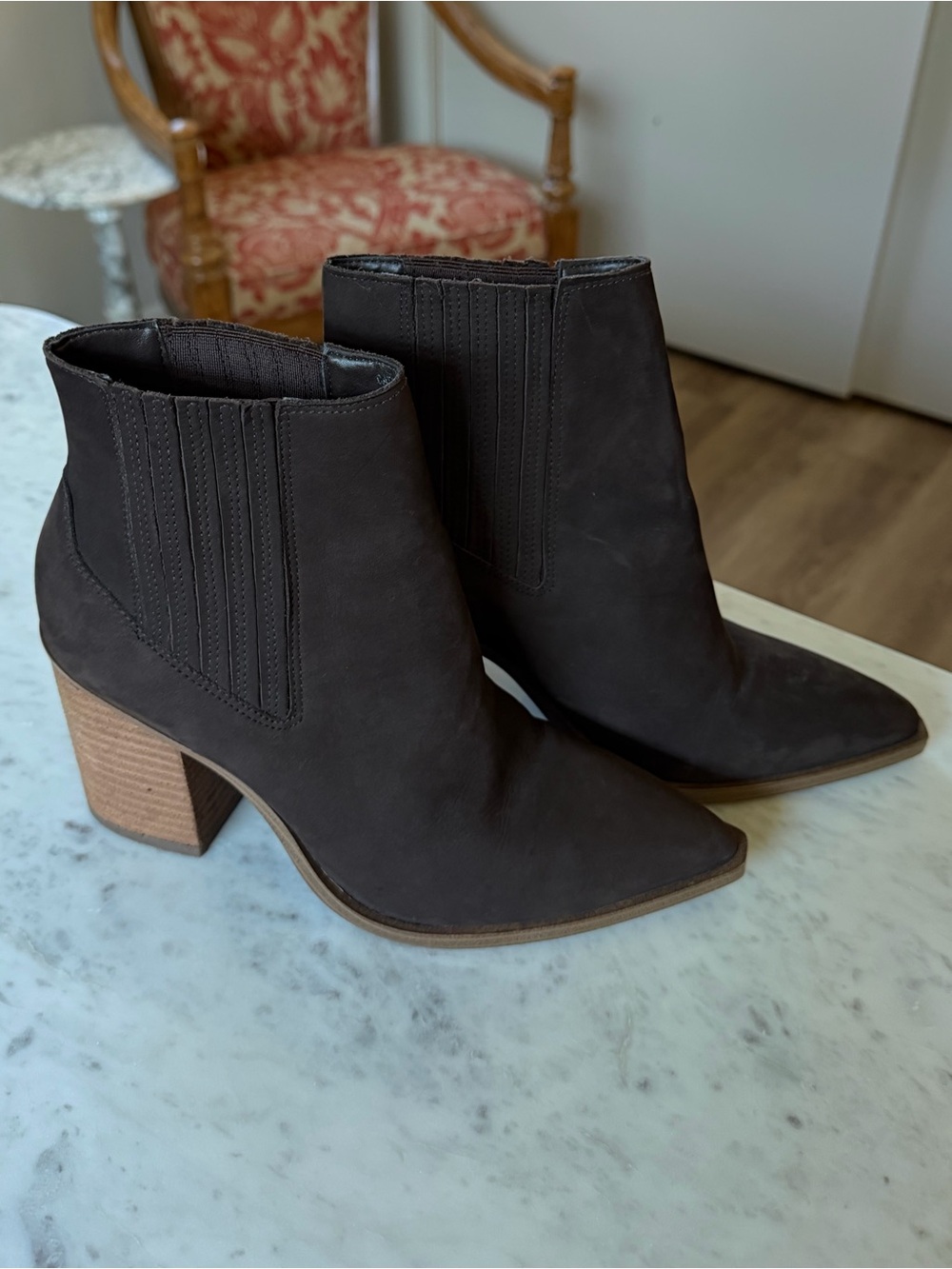 Steve Madden Dark Brown Pointed Toe Block Heel Ankle Boots